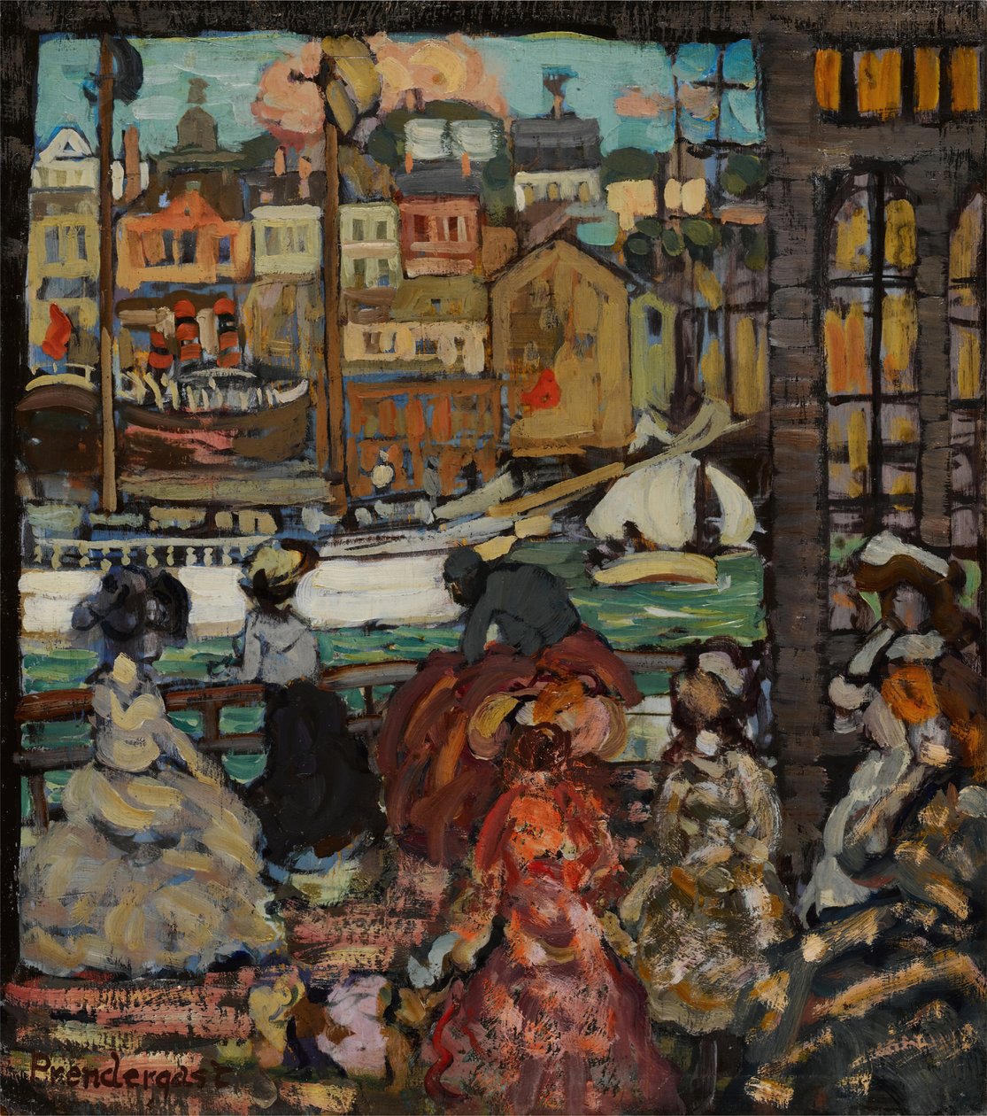 East Boston Ferry, n. 1907-10 (öljy paneeliin) tekijältä Maurice Brazil Prendergast