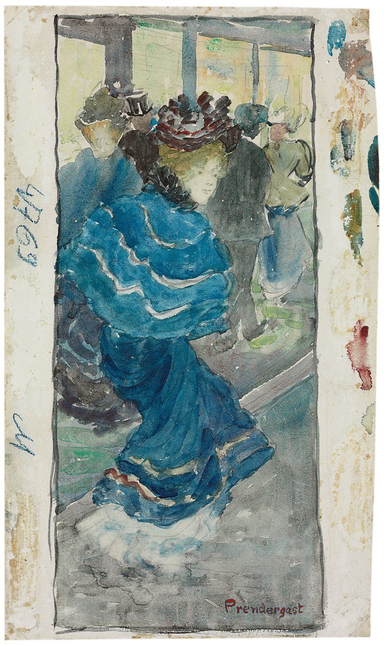 Tyylikäs nainen sinisessä mekossa, n. 1893-1894 tekijältä Maurice Brazil Prendergast