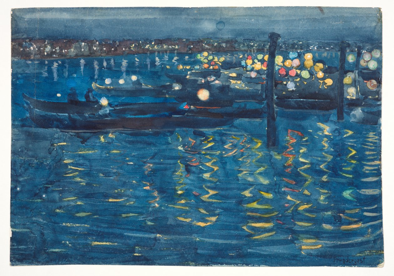 Festivaaliilta, Venetsia, n. 1898-1899 (grafiitti, akvarelli ja vartaloväri kudottupaperille) tekijältä Maurice Brazil Prendergast