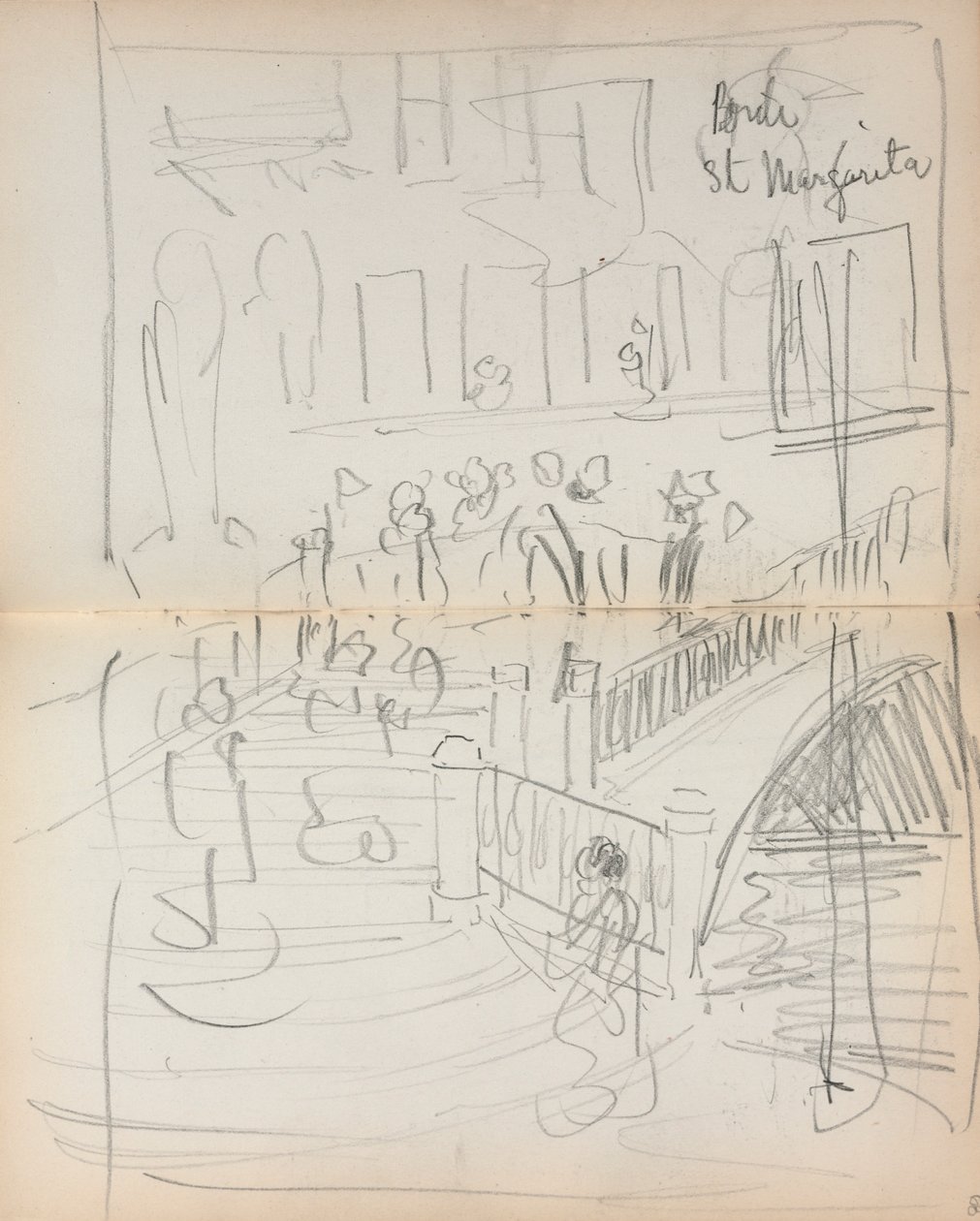 Italialainen luonnoskirja: Bridge St. Margarita sivut 67 & 68, 1898-1899. tekijältä Maurice Brazil Prendergast