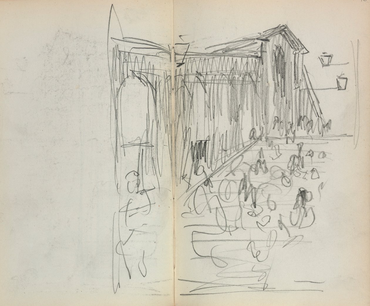 Italialainen luonnoskirja: Silta hahmoilla, sivut 95 ja 96, 1898-1899. tekijältä Maurice Brazil Prendergast