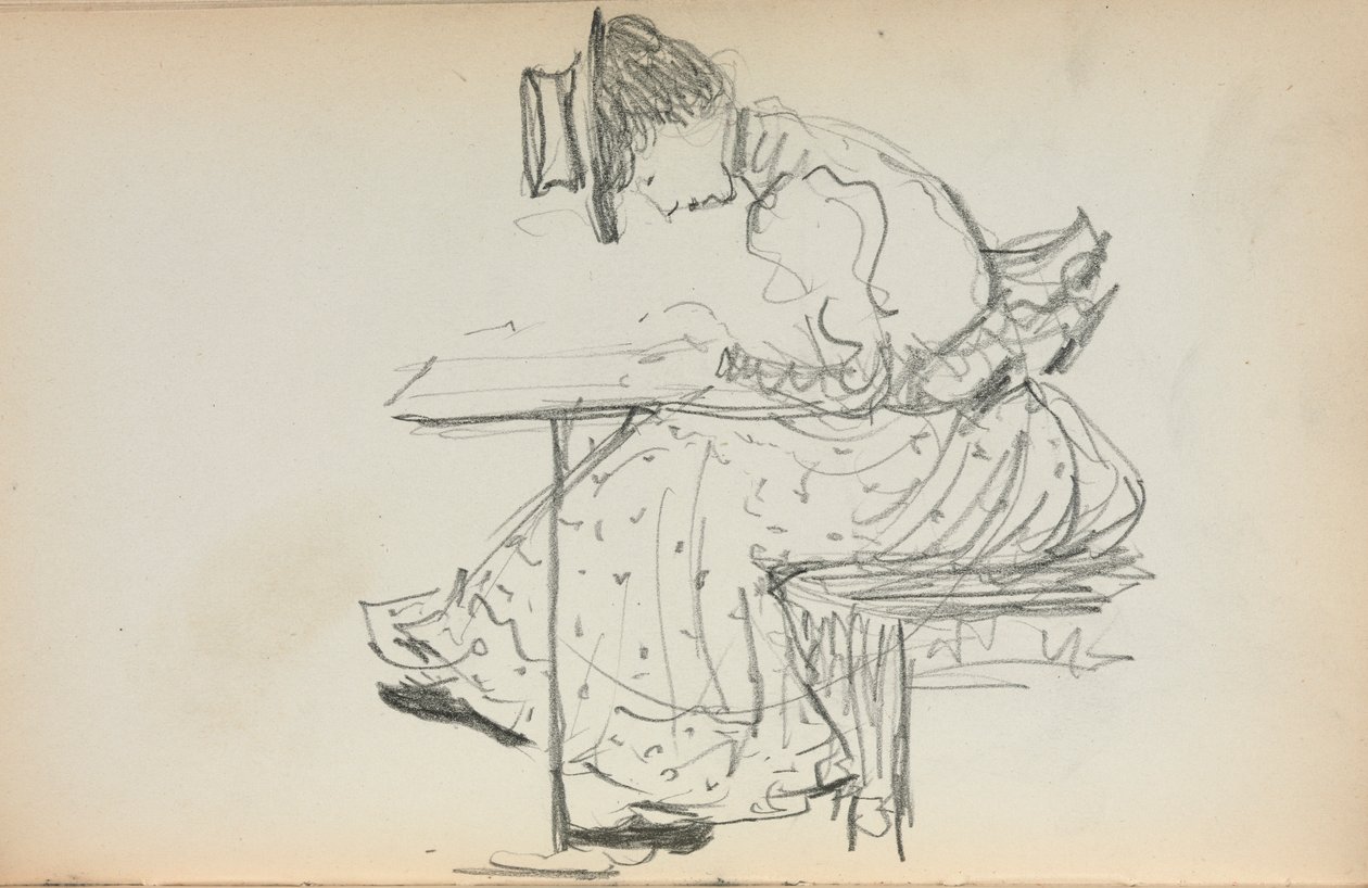 Italialainen luonnoskirja: Istuva nainen, sivu 107, 1898-1899. tekijältä Maurice Brazil Prendergast