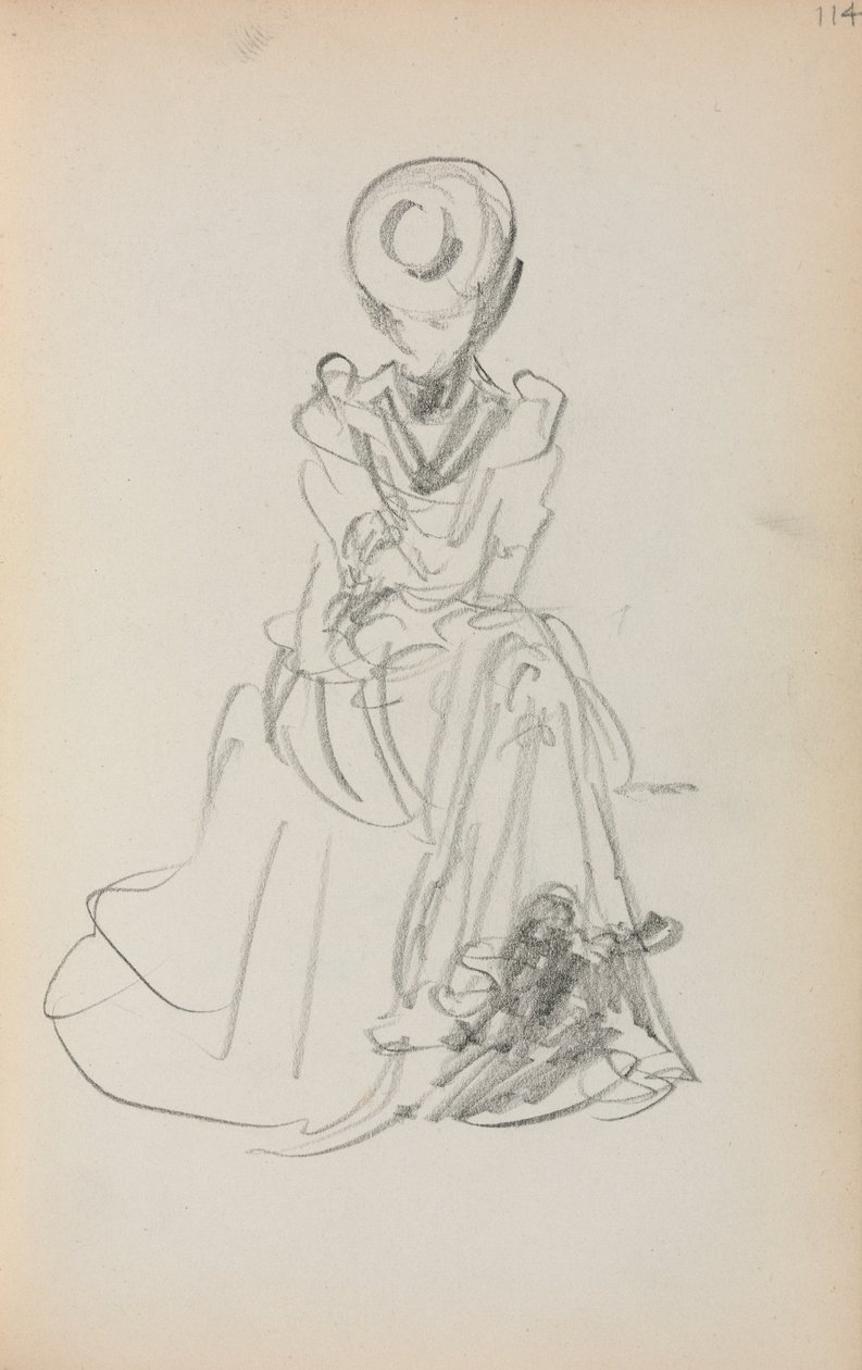 Italialainen luonnoskirja: Istuva nainen, sivu 114, 1898-1899. tekijältä Maurice Brazil Prendergast