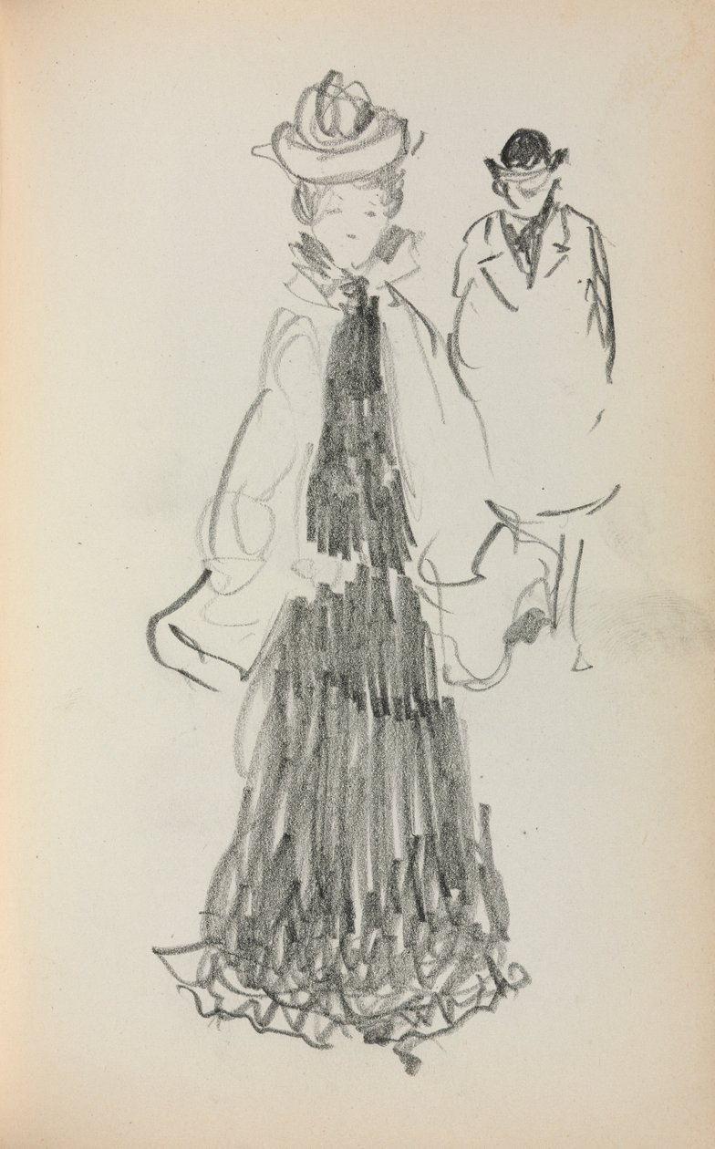 Italialainen luonnoskirja: Seisova nainen ja mies sivu 125, 1898-1899. tekijältä Maurice Brazil Prendergast