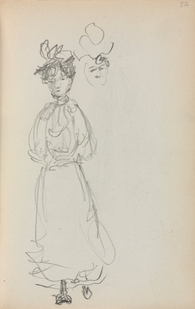 Italialainen luonnoskirja: Seisova nainen, kasvosivu 52, 1898-1899. tekijältä Maurice Brazil Prendergast