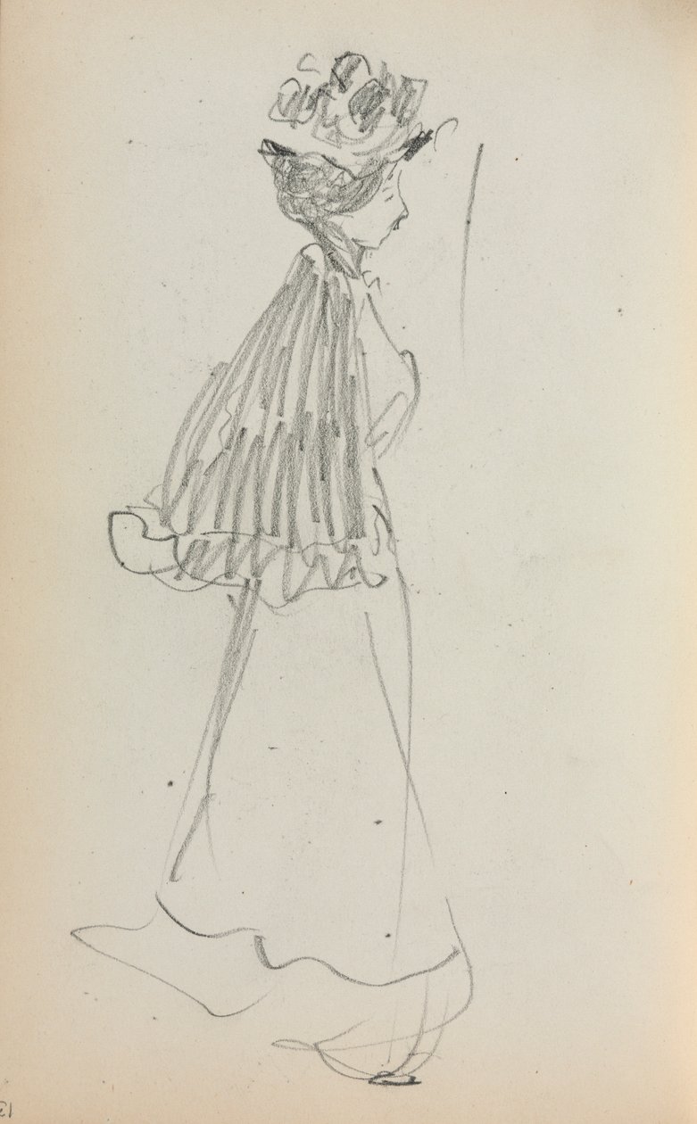 Italialainen luonnoskirja: seisova nainen profiilisivulla 130, 1898-1899. tekijältä Maurice Brazil Prendergast