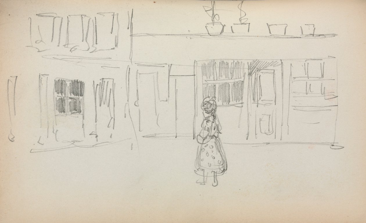Italialainen luonnoskirja: Street Scene with a Girl, sivu 159, 1898-1899. tekijältä Maurice Brazil Prendergast