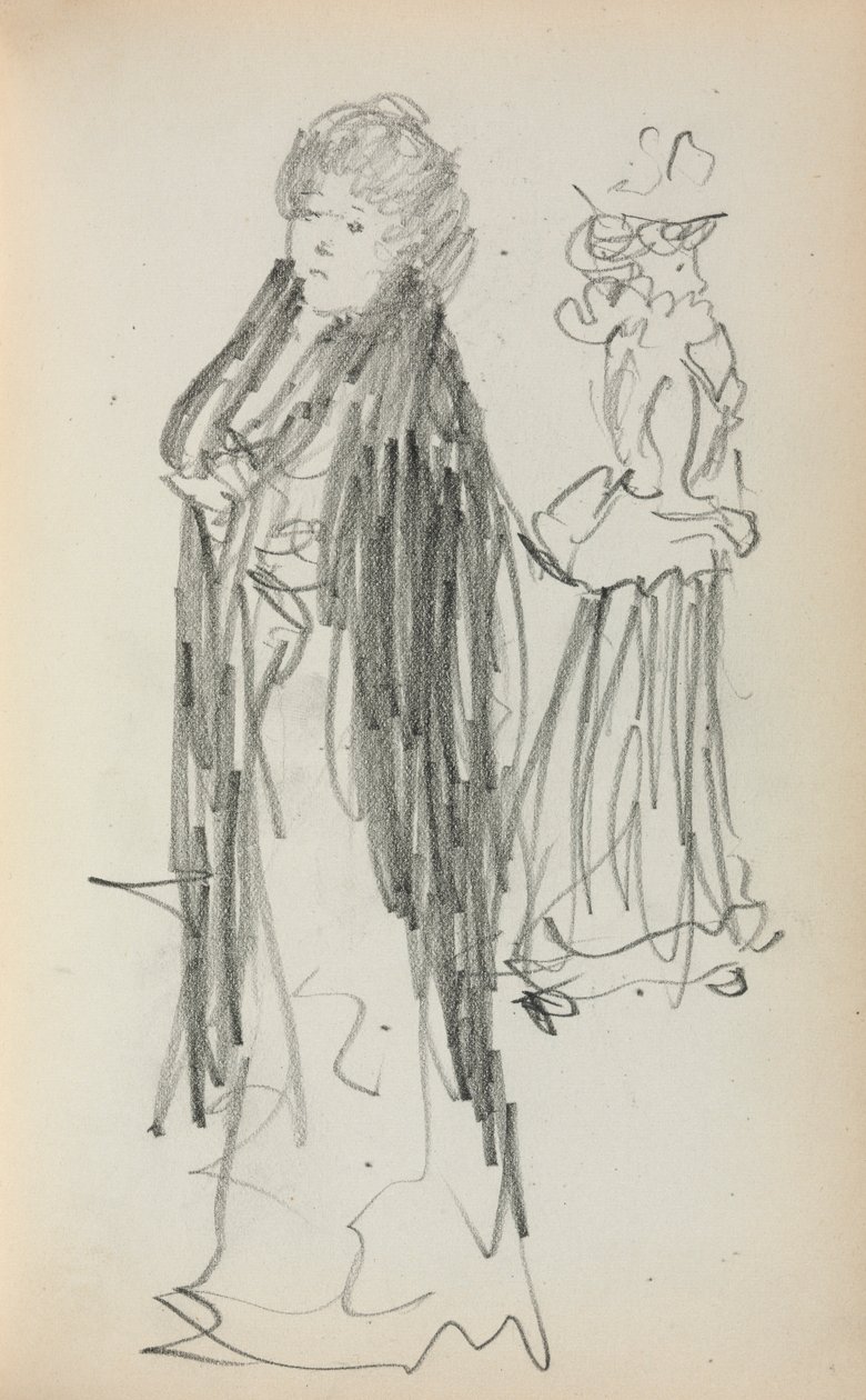 Italialainen luonnoskirja: Kaksi seisovaa naista sivu 129, 1898-1899. tekijältä Maurice Brazil Prendergast