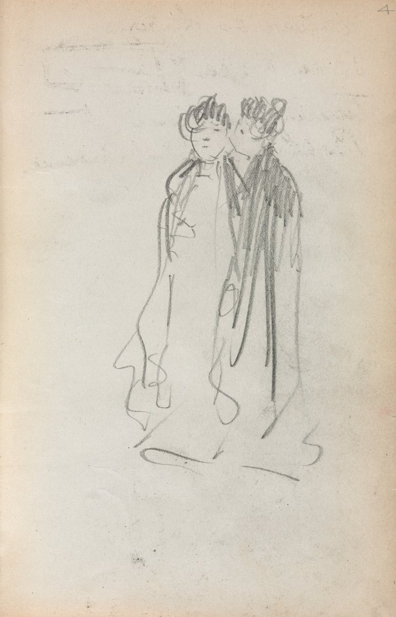 Italialainen luonnoskirja: Kaksi seisovaa naista sivu 4, 1898-1899. tekijältä Maurice Brazil Prendergast