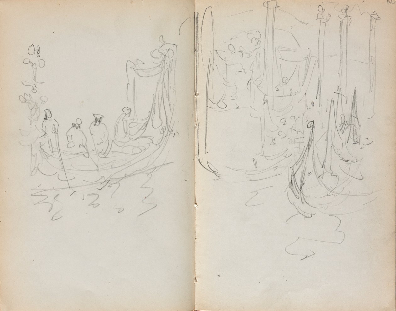 Italian luonnoskirja: Venetian Harbour Näytä sivut 31 & 32, 1898-1899. tekijältä Maurice Brazil Prendergast