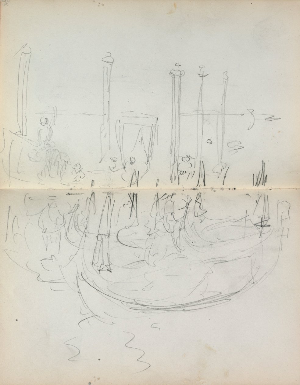 Italian luonnoskirja: Venetian Harbour Näytä sivut 37 & 38, 1898-1899. tekijältä Maurice Brazil Prendergast