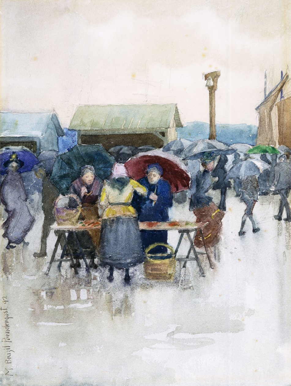 Sadepäivä: Kalamarkkinat, 1892 tekijältä Maurice Brazil Prendergast