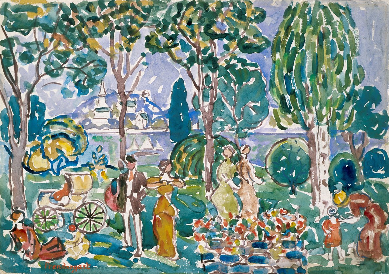 Puisto, Salem (akvarelli kynällä paperille) tekijältä Maurice Brazil Prendergast