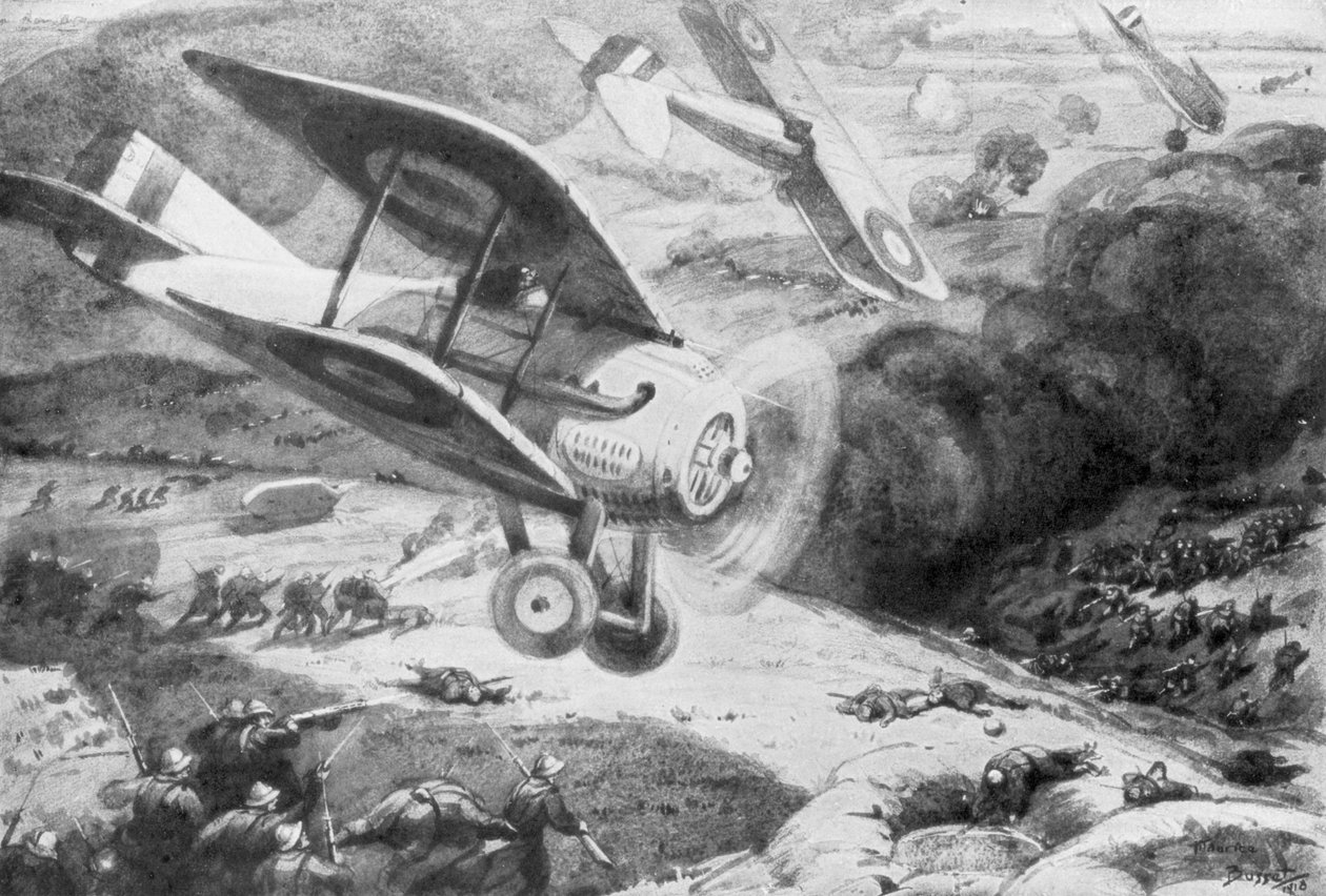 Ilmaratsuväki hyökkää jalkaväkeä vastaan, 1918, 1926 tekijältä Maurice Busset