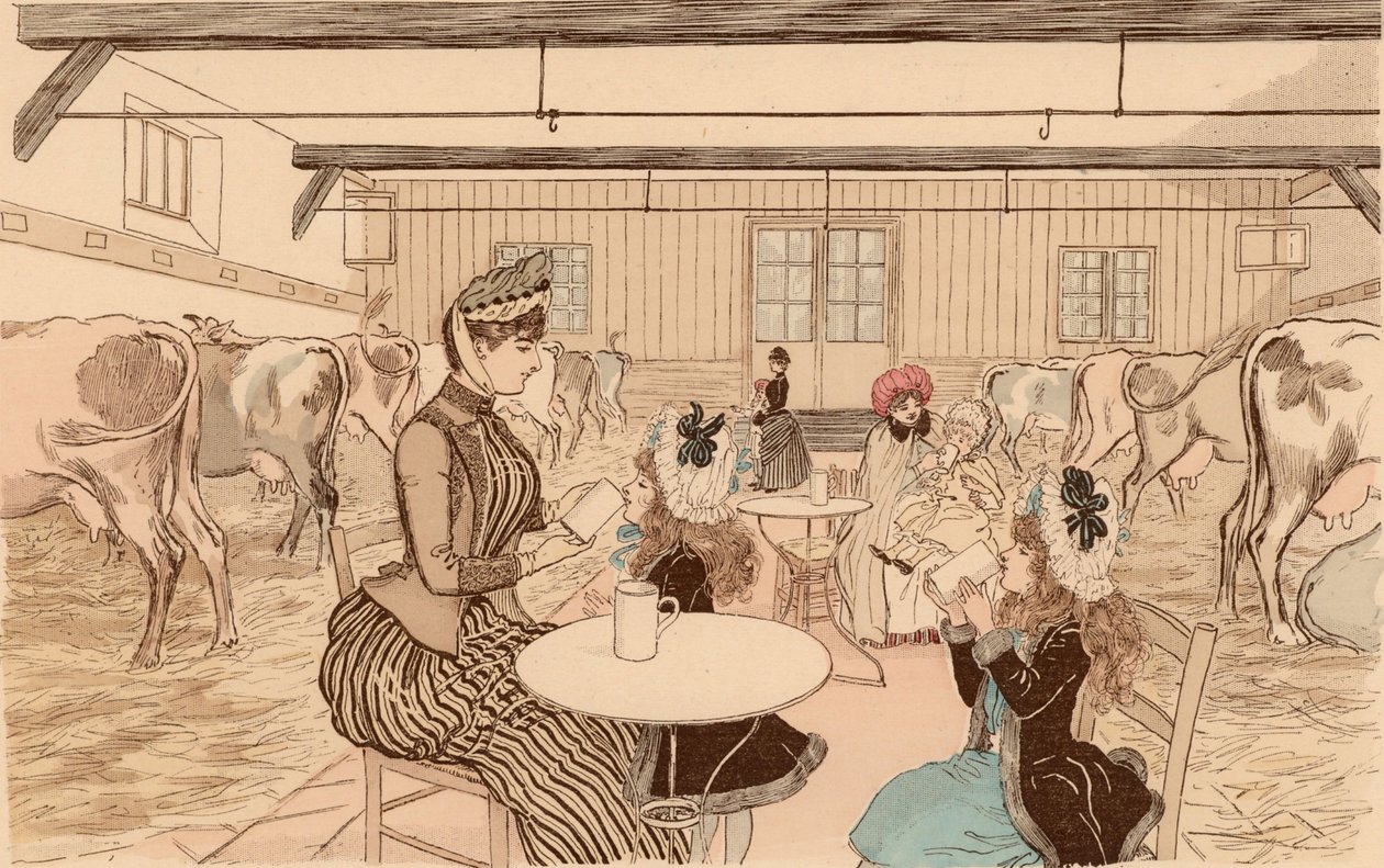 Äidit vievät lapsensa meijeriin, Pariisiin, Ranskaan tekijältä Maurice Charles Mathieu (1849 1912) Bonvoisin
