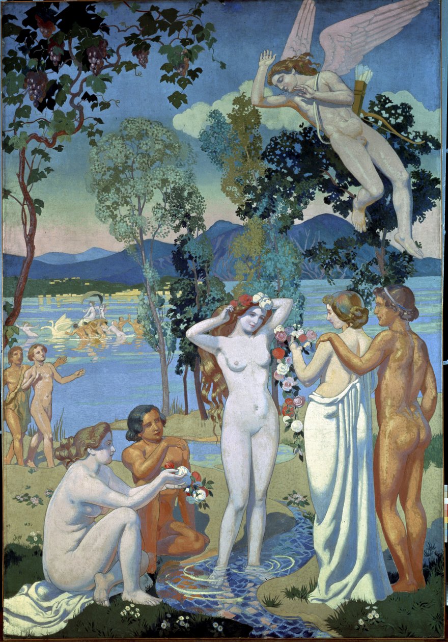 Psychen tarina (Paneeli 1: Eros iski Psychen kauneudesta). Maurice Denisin (1870-1943) maalaus tekijältä Maurice Denis