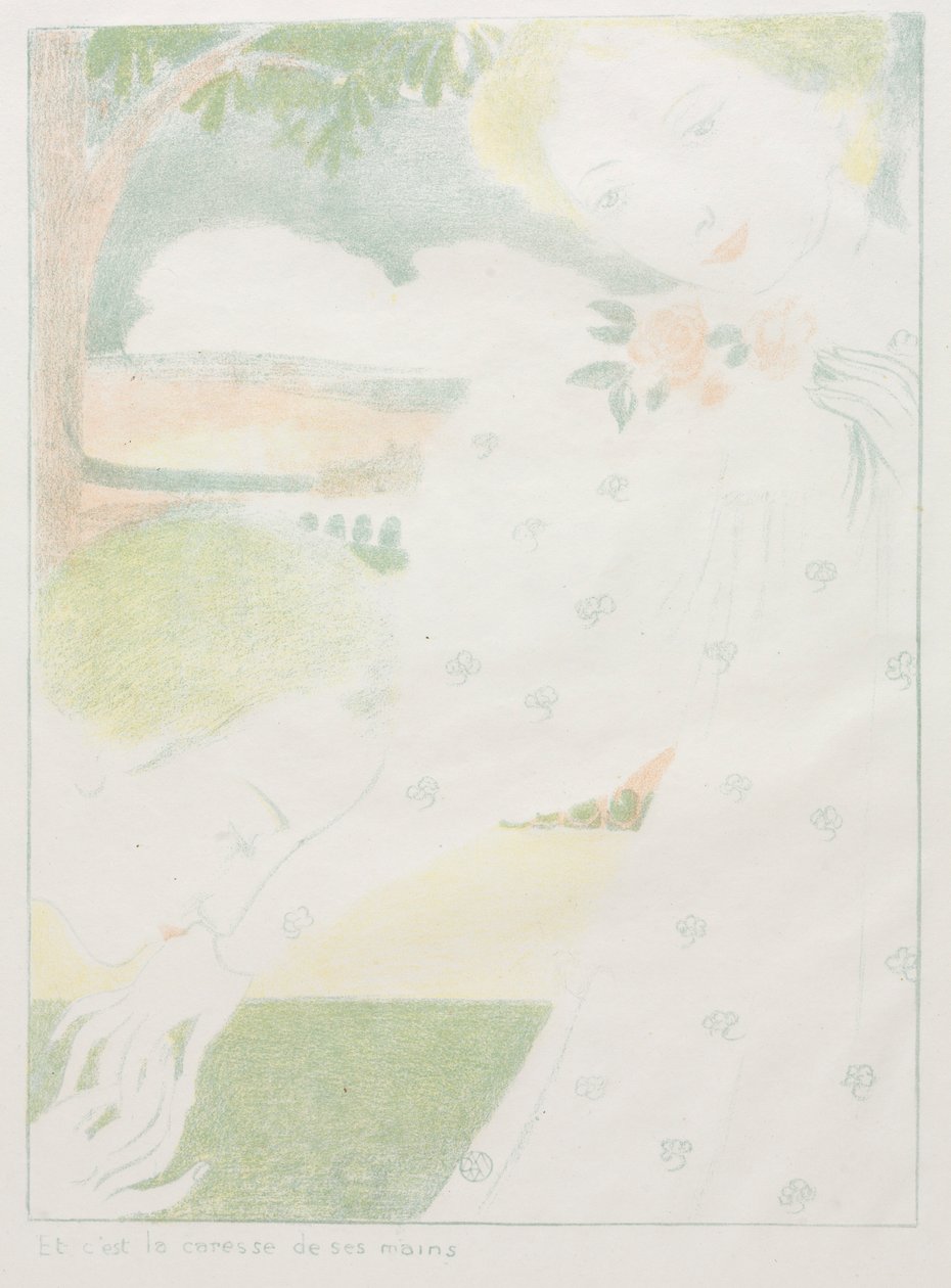Rakkaus: Pl. 8, Ja se on käsien hyväily Amour: Pl. 8, Et cest la caresse de ses mains, 1898 tekijältä Maurice Denis