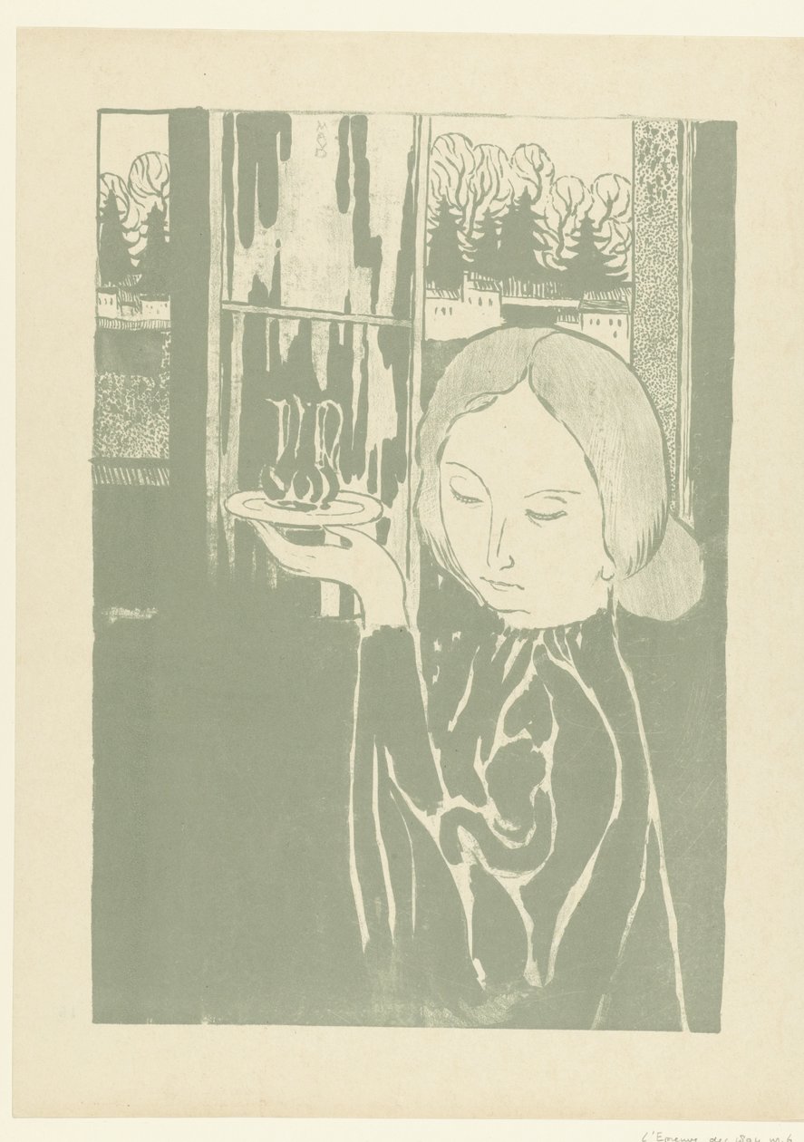Vrouw met waterkan op dienblad Nainen, jolla on ewer The Trial (sarjan nimi) tekijältä Maurice Denis