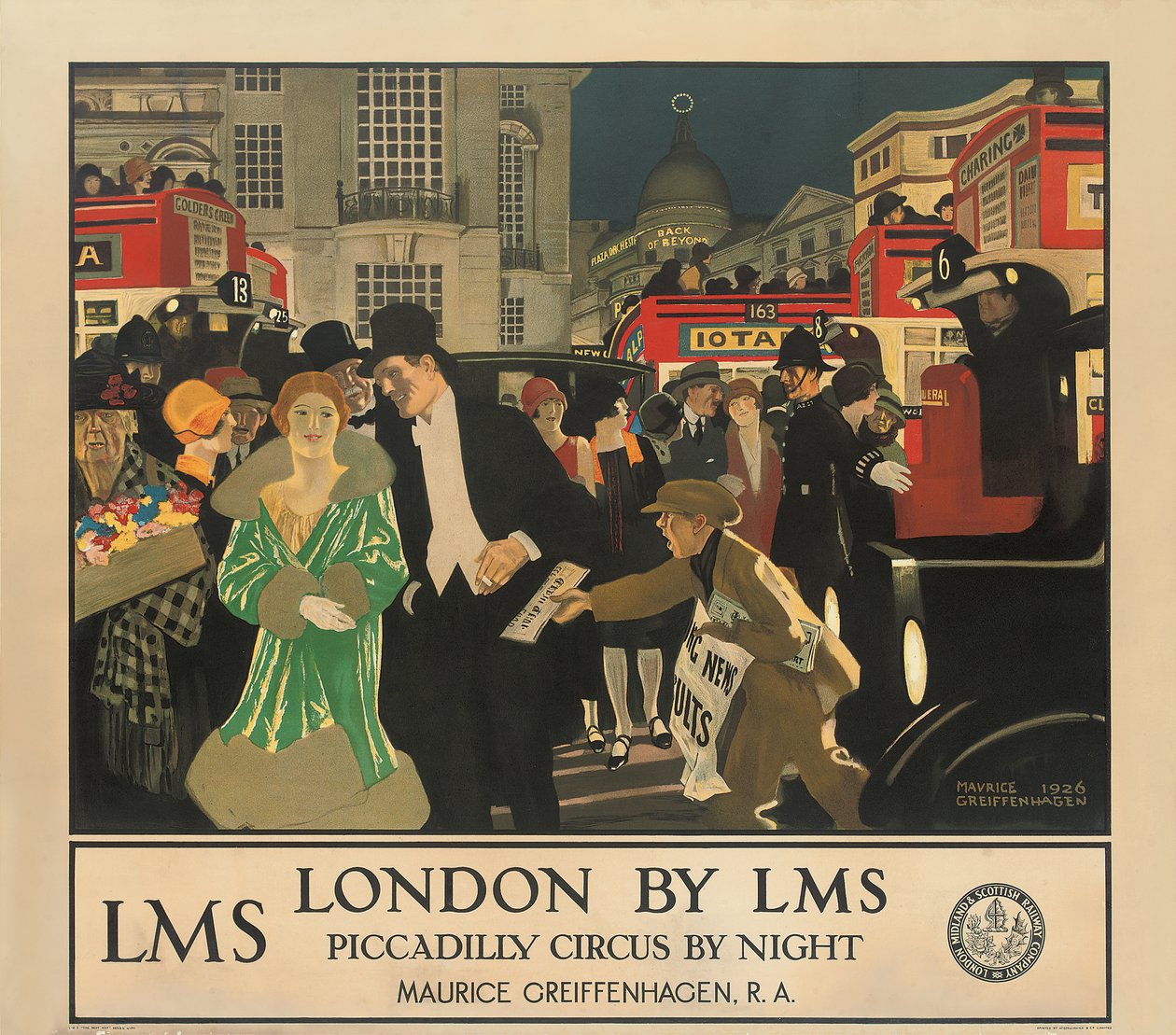 Lontoo LMS:ltä, Piccadilly Circus yöltä tekijältä Maurice Greiffenhagen