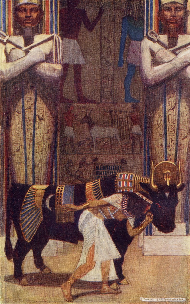 Tyttövaimo ja Bata-härkä talonpojasta, josta tuli kuningas, kuvitus Donald A. Mackenzien teoksesta "Egyptin myytti ja legenda", julkaistu vuonna 1907 tekijältä Maurice Greiffenhagen