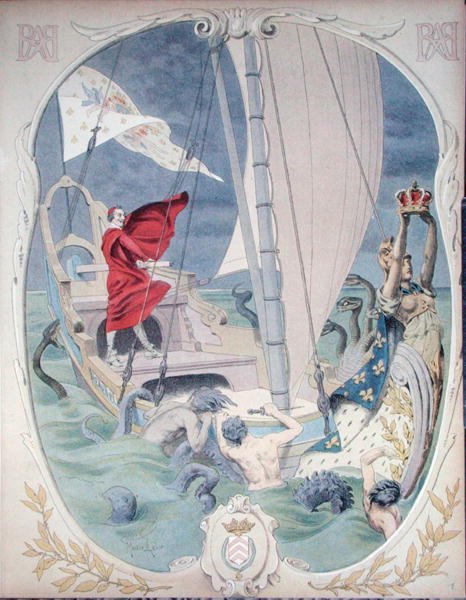 Armand-Jean du Plessis, kardinaali Richelieu (1585-1642), kuvattu Ranskan kruunun uskollisuuden suojelijana, Theodore Camun kuva Richelieun elämästä tekijältä Maurice Leloir
