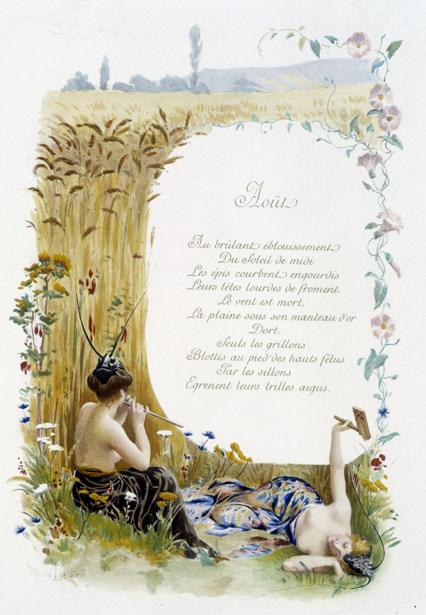 Elokuu ""Kuukauden laulu"", kirjoittanut Jérôme Doucet, kuvitus - Maurice Leloir, toim. Reims 1904. L. Michaud tekijältä Maurice Leloir
