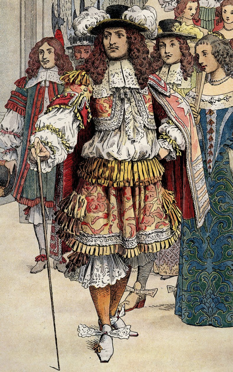 Ranskan kuningas Ludvig XIV Vaux Le Vicomten linnassaan tekijältä Maurice Leloir
