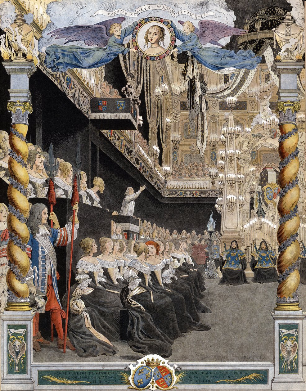 Englannin Henriette Annen (Henriette-Anne) (1644-1670) hautajaiset Saint Denisin basilikassa (Saint Denis) 21. elokuuta tekijältä Maurice Leloir