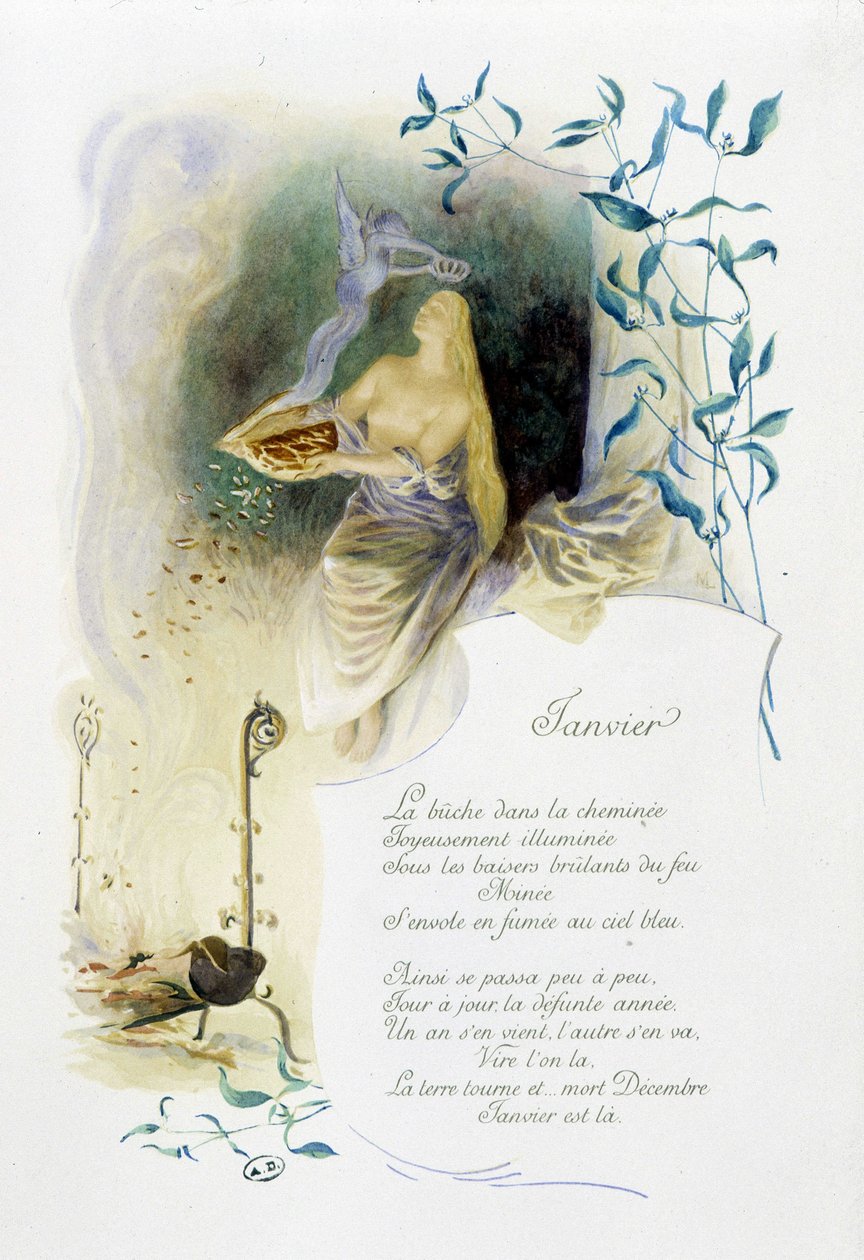 Tammikuun "" Kuukauden laulu"", kirjoittanut Jérôme Doucet, kuvitus - Maurice Leloir, toim. Reims 1904. L. Michaud tekijältä Maurice Leloir