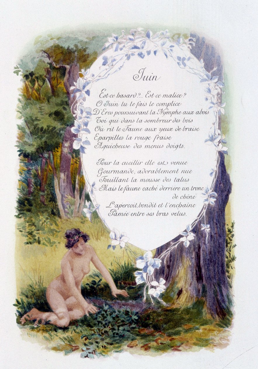 Kesäkuu ""Kuukauden laulu"", kirjoittanut Jérôme Doucet, kuvitus - Maurice Leloir, toim. Reims 1904. L. Michaud tekijältä Maurice Leloir