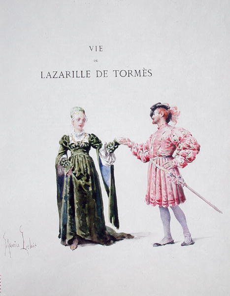 Lazarillo de Tormes naisen kanssa, "La Vida de Lazarillo de Tormes" tekijältä Maurice Leloir