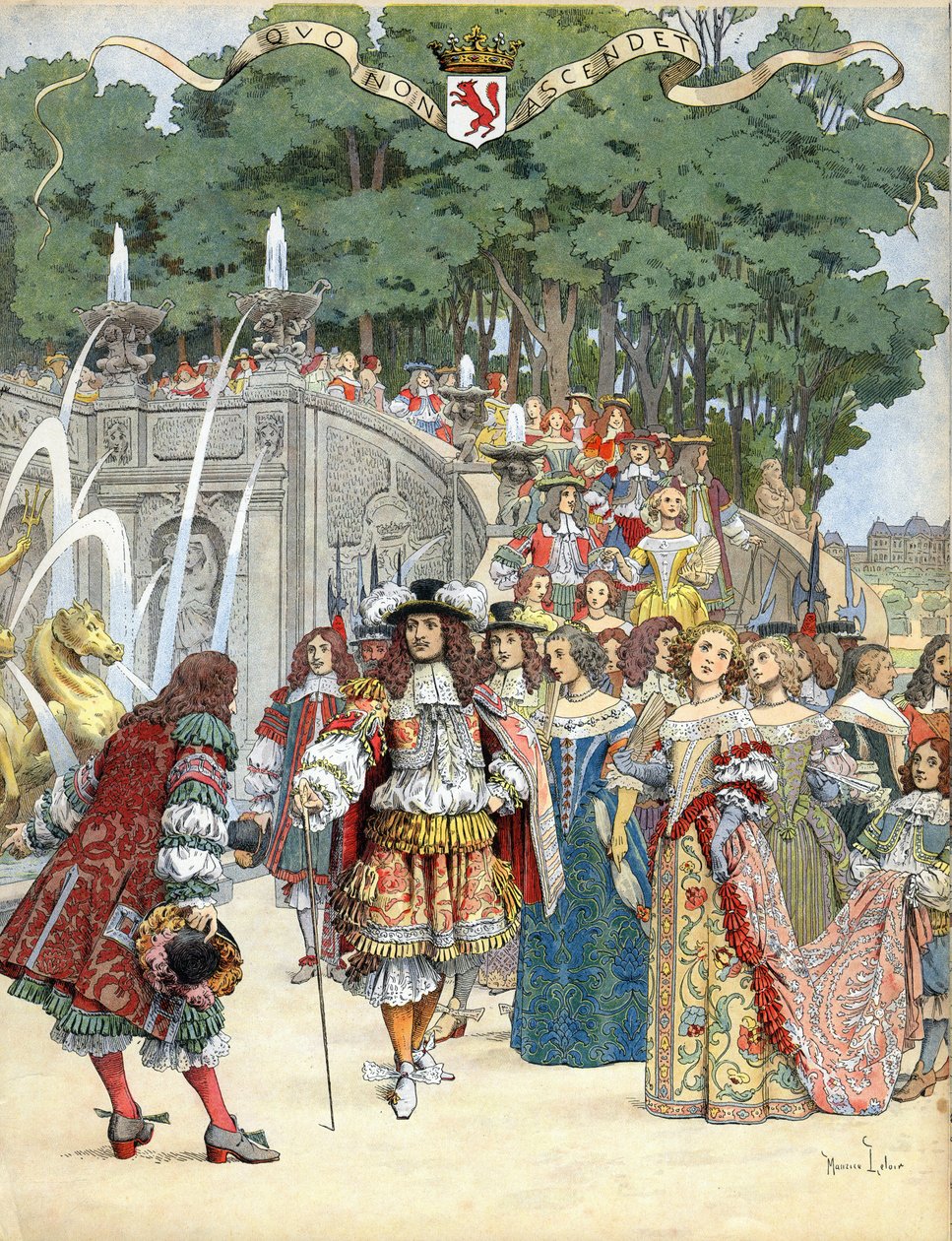 Nicolas Fouquet vastaanottaa Englannin kuninkaan Ludvig XIV:n Vaux Le Vicomten linnassaan Ranskassa 17. elokuuta tekijältä Maurice Leloir