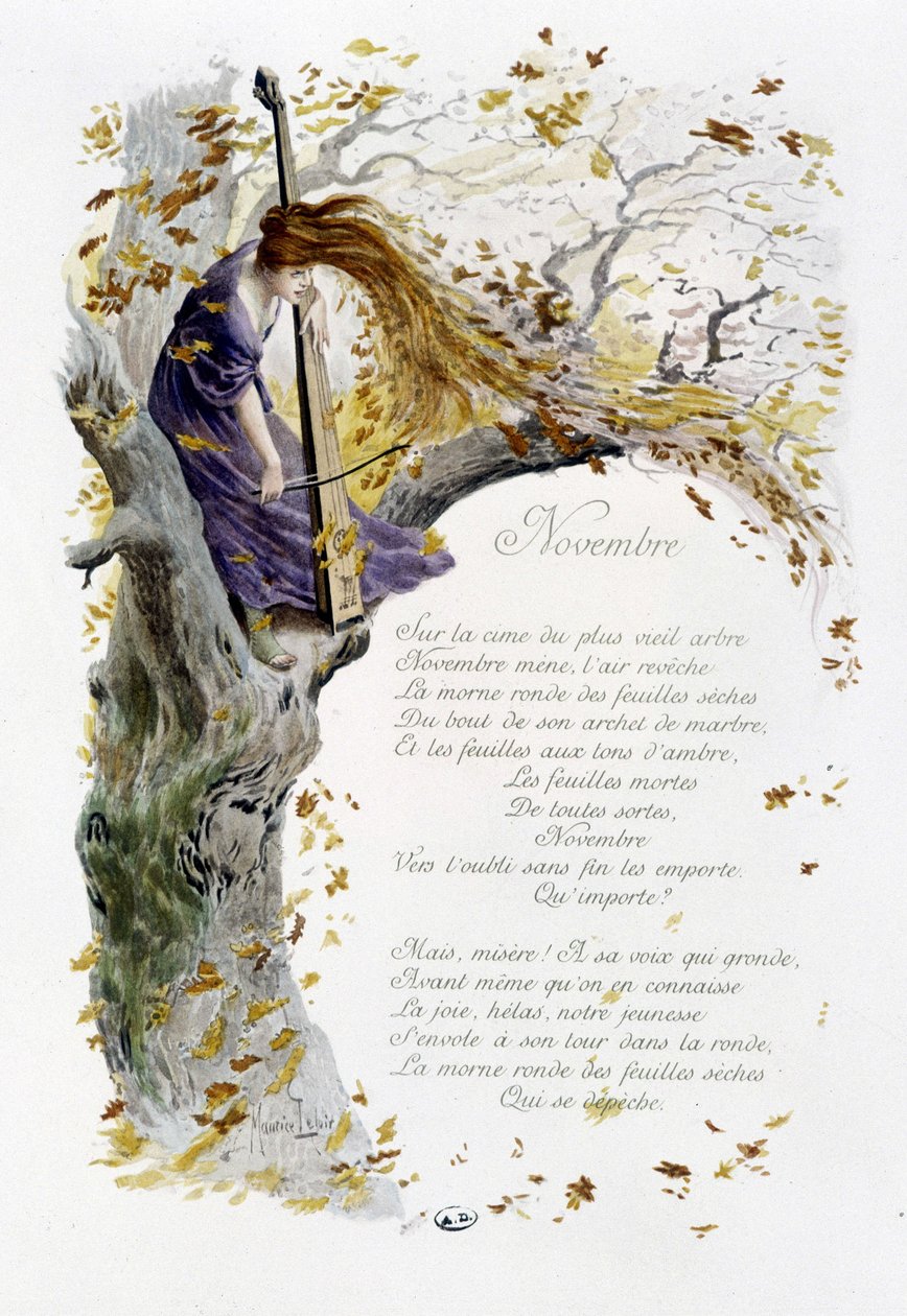 Marraskuu ""Kuukauden laulu"", kirjoittanut Jérôme Doucet, kuvitus - Maurice Leloir, toim. Reims 1904. L. Michaud tekijältä Maurice Leloir