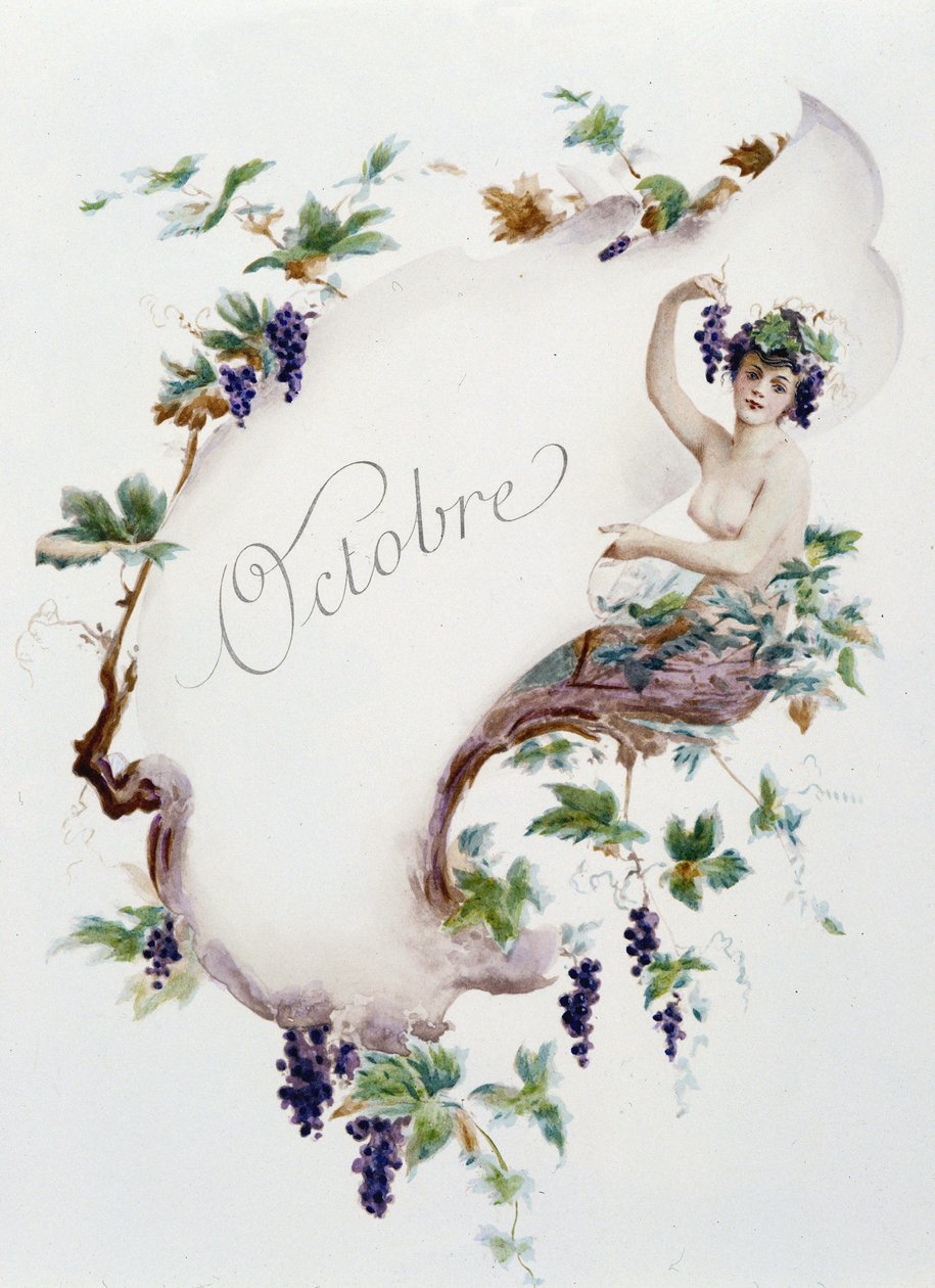 Lokakuun "" Kuukauden laulu"", kirjoittanut Jérôme Doucet, kuvitus - Maurice Leloir, toim. Reims 1904. L. Michaud tekijältä Maurice Leloir