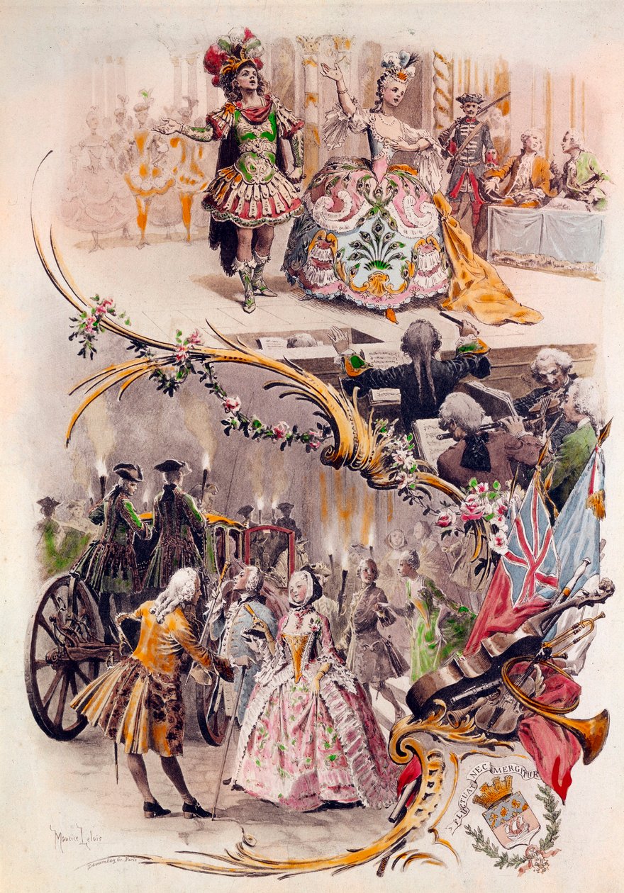 Häämenu Maurice Leloirin (1851-1940) kuvituksella pukukuvista ja galanteista, 4.6.1900 tekijältä Maurice Leloir