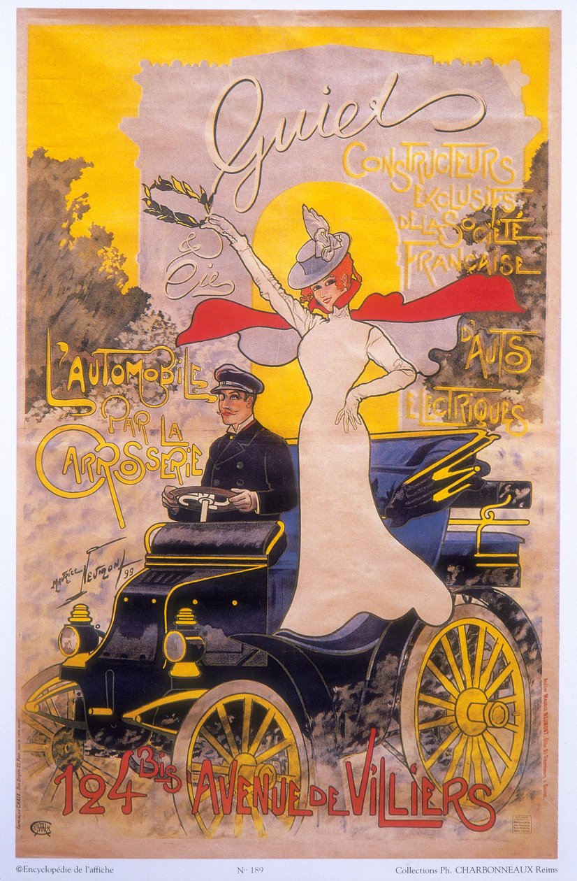 Juliste, joka mainostaa auton koria, 1899 tekijältä Maurice Neumont
