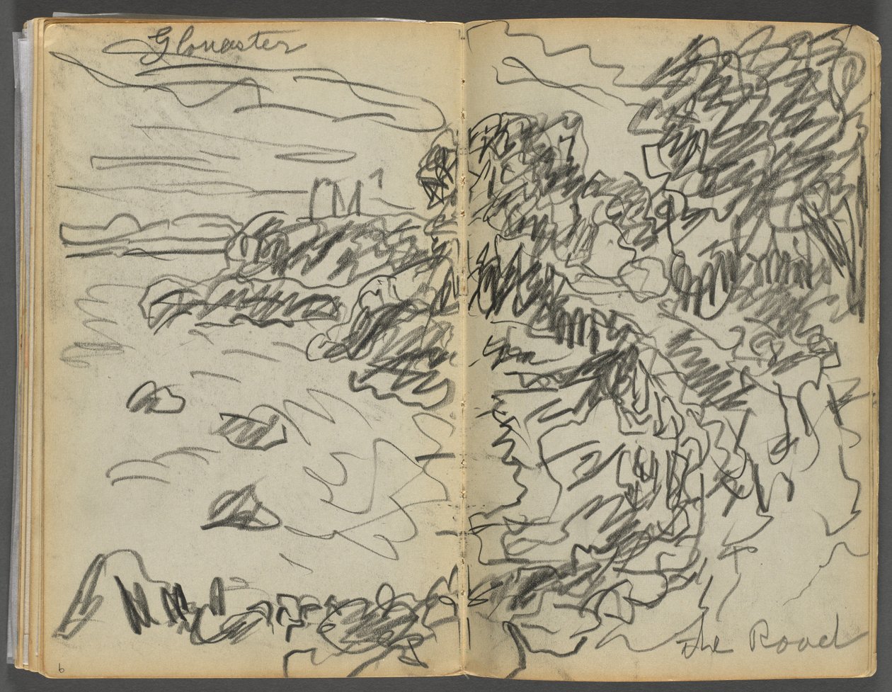 Luonnoskirja- The Granite Shore Hotel, Rockport, sivu 008  9: "Gloucester- The Road" (Gloucesterin tie) tekijältä Maurice Prendergast