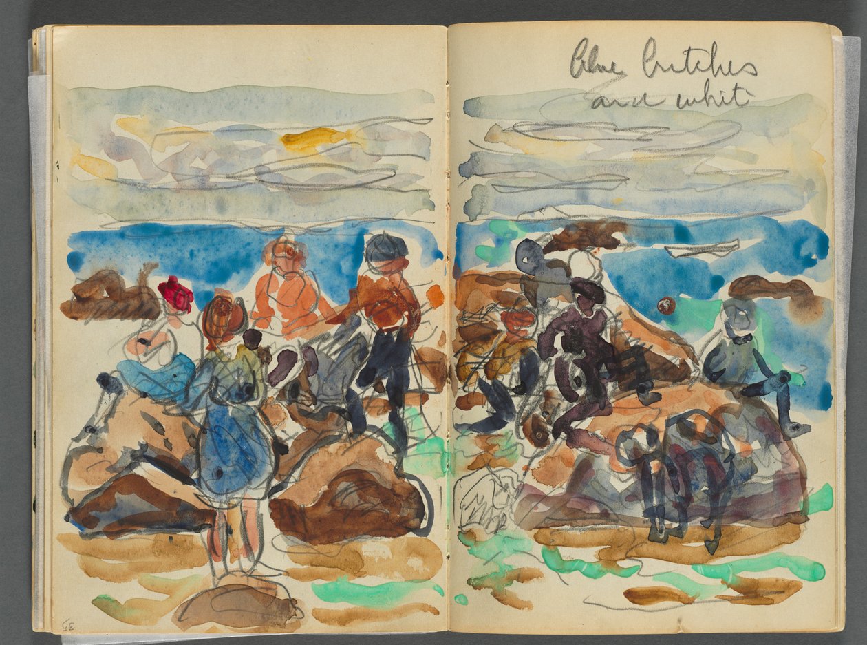 Luonnoslehti- The Granite Shore Hotel, Rockport, sivu 034  35: Lapset rannalla. tekijältä Maurice Prendergast