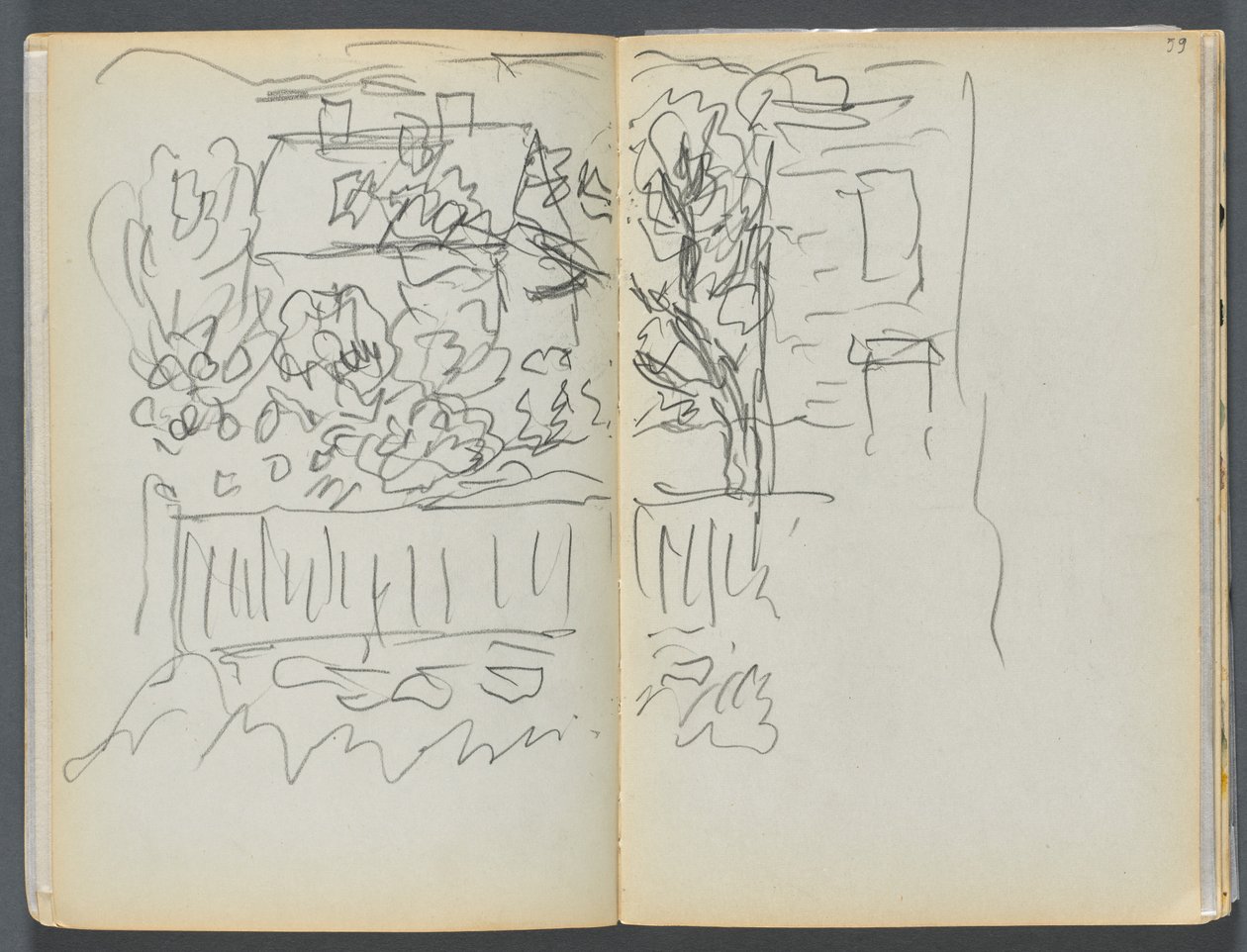 Luonnoskirja- The Granite Shore Hotel, Rockport, sivu 058  59: Talo ja aidattu puutarha. tekijältä Maurice Prendergast