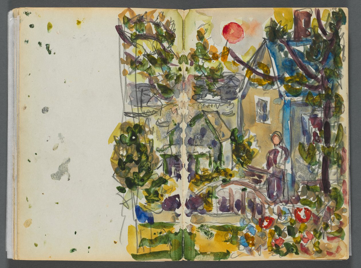 Luonnoskirja - Granite Shore Hotel, Rockport, sivu 158 ja 159: Talo ja puutarha tekijältä Maurice Prendergast