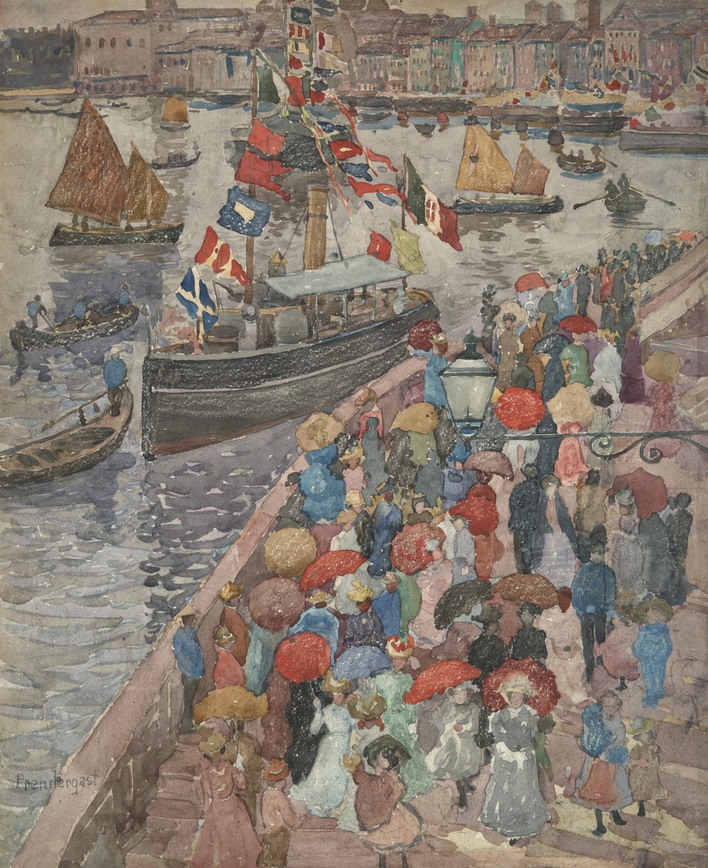 Laituri, Venetsia (etupuoli); Venetia Marina (kääntöpuoli) tekijältä Maurice Prendergast