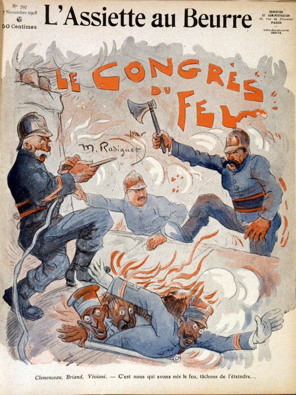 Ranskan valtiomiehet Aristide Briand, Georges Clemenceau ja Rene Viviani tekijältä Maurice Radiguet