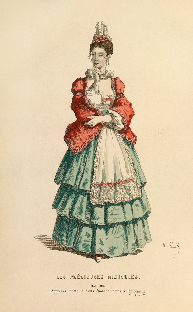 Puku Madelonin rooliin, noin 1868 (kaiverrus). tekijältä Maurice Sand