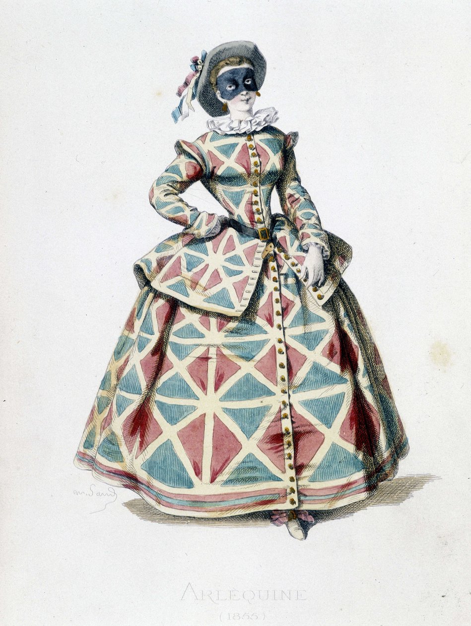 Harlequin-asu ja -naamio vuodelta 1855, Harlequinin naishahmo commedia dell