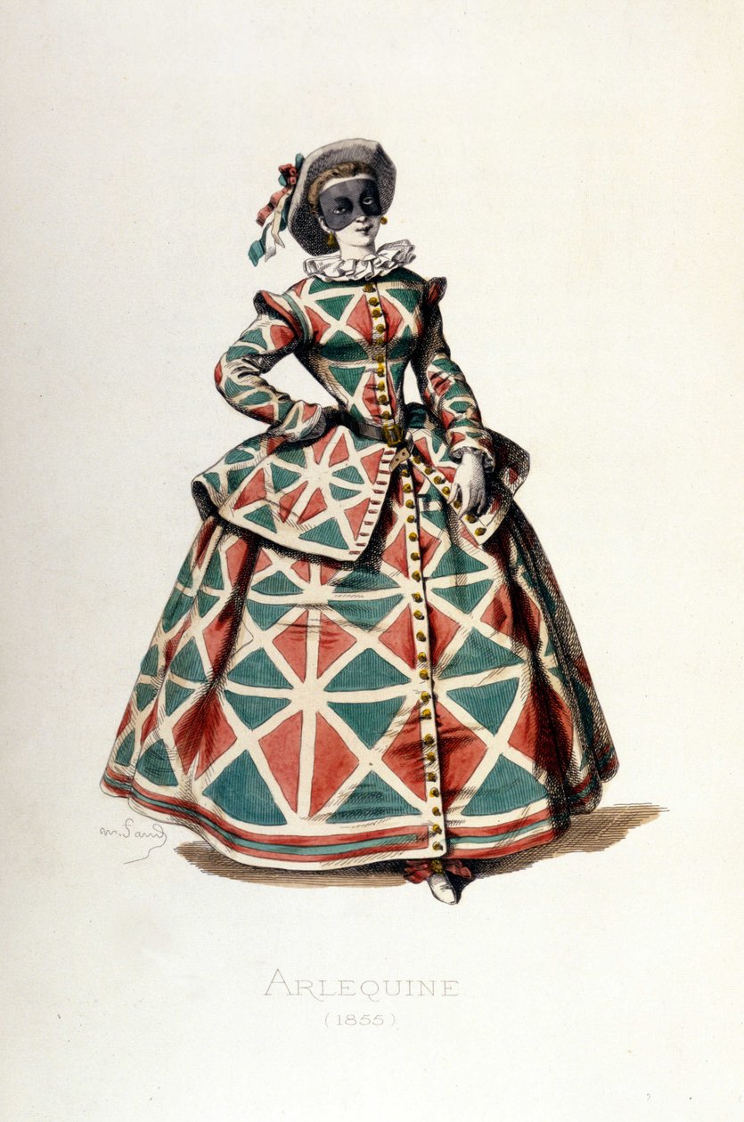 Harlequin-asu ja -naamio vuodelta 1855, Harlequinin naishahmo commedia dell
