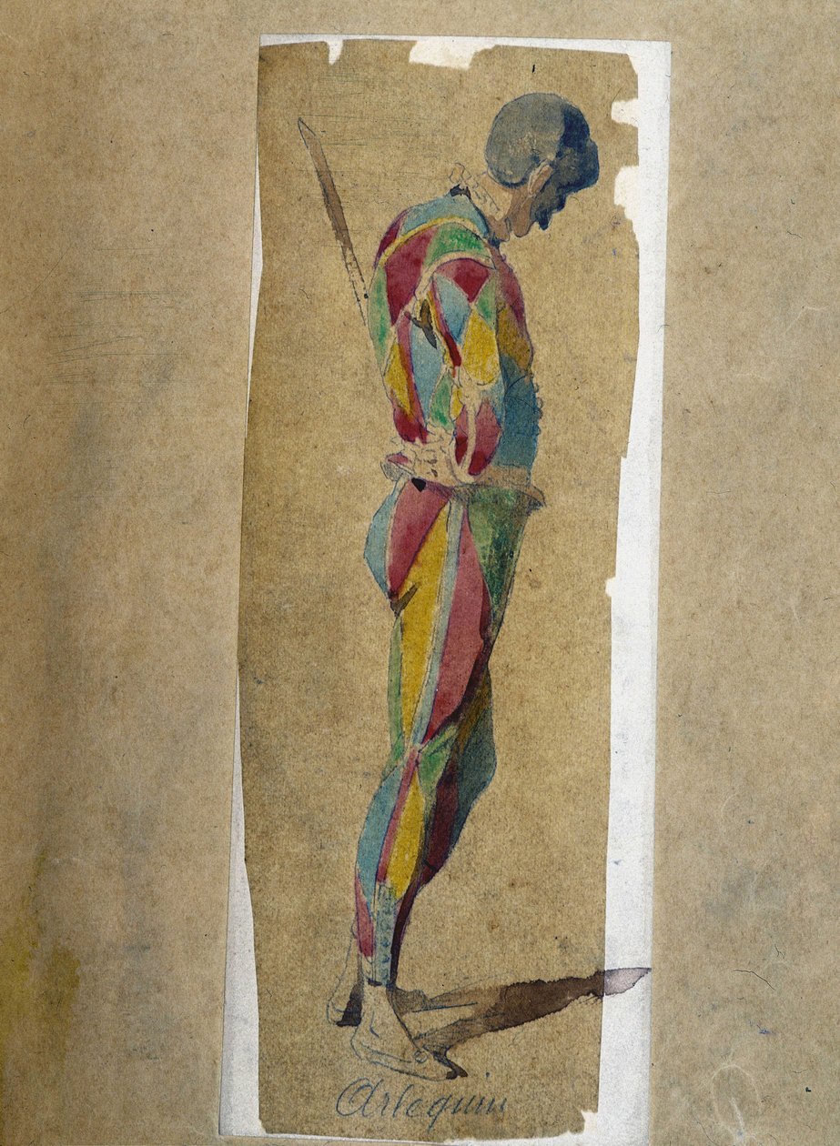 Harlequin, teoksesta "" Masques et bouffons" (italialainen komedia), teksti ja piirustukset Maurice Sand, kaiverrukset A. Manceau, esipuhe Georges Sand tekijältä Maurice Sand