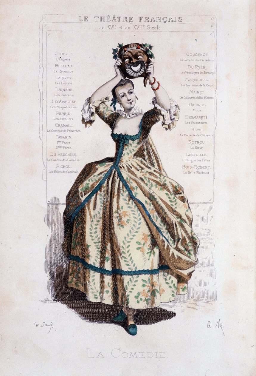 Commedia del arten henkilöitymä. - "Masques et bouffons" (italialainen komedia), teksti ja piirustukset Maurice Sand (= Maurice Dudevant), kaiverrukset A. Manceau, esipuhe Georges Sand, Paris, Michel Lévy Frères tekijältä Maurice Sand