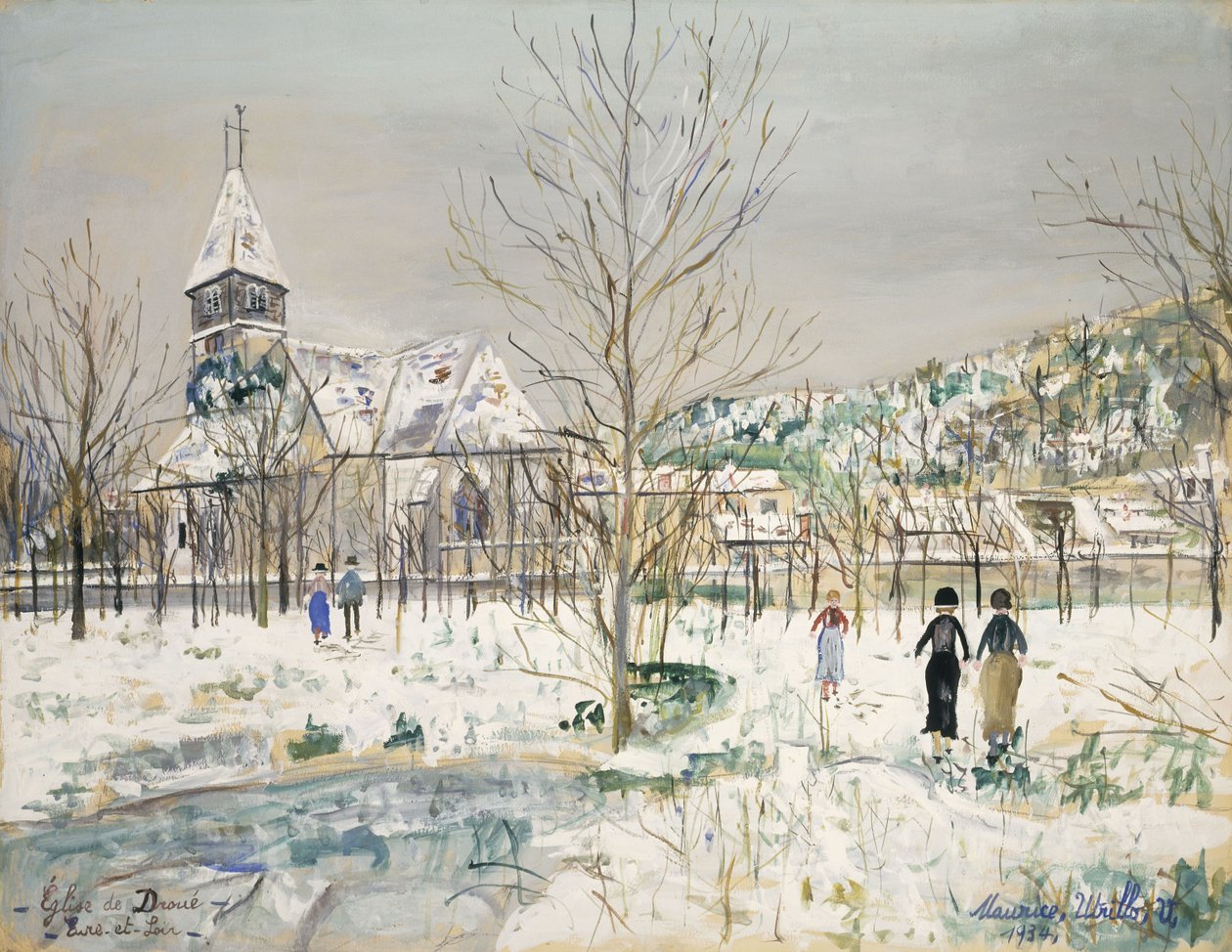 Drouen kirkko, Eure-et-Loir tekijältä Maurice Utrillo