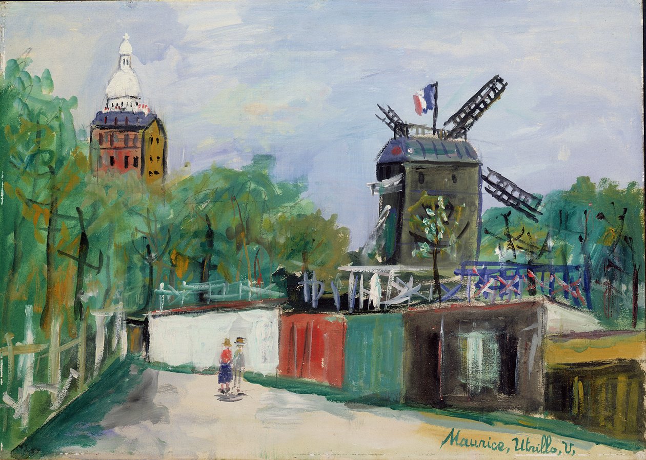 Moulin de la Galette, Montmartre, n. 1951 (öljy kankaalle) tekijältä Maurice Utrillo