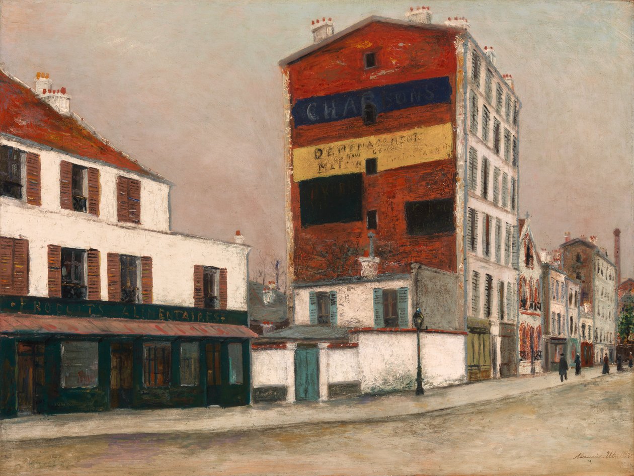 Punainen muuri, Boulevard de la Chapelle, n. 1910 (öljy paneelille) tekijältä Maurice Utrillo